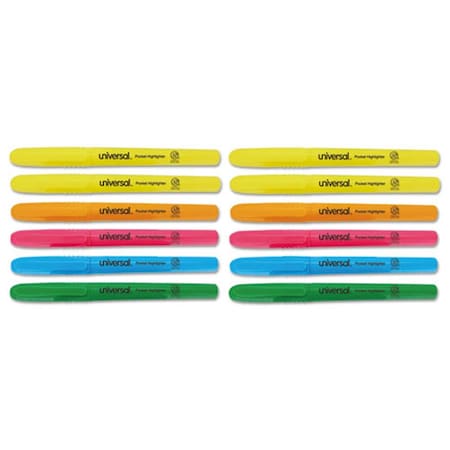 Universal Office Products UNV0 Pocket Clip Highlighter, Assorted Colors, 12 per Set 8857